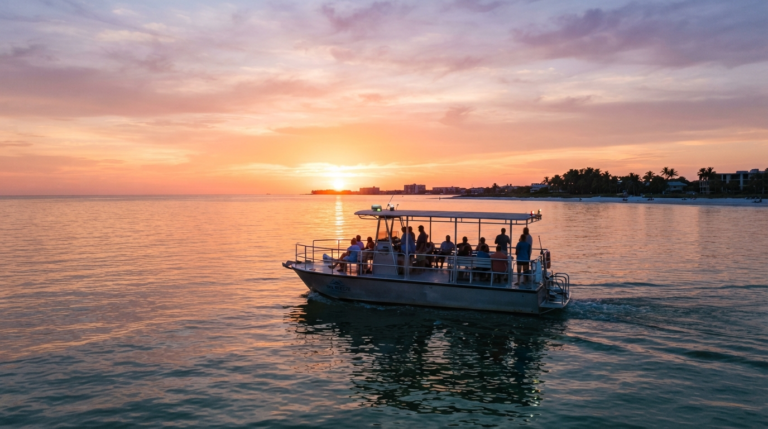 Siesta Key sunset cruise boat on the water at golden hour